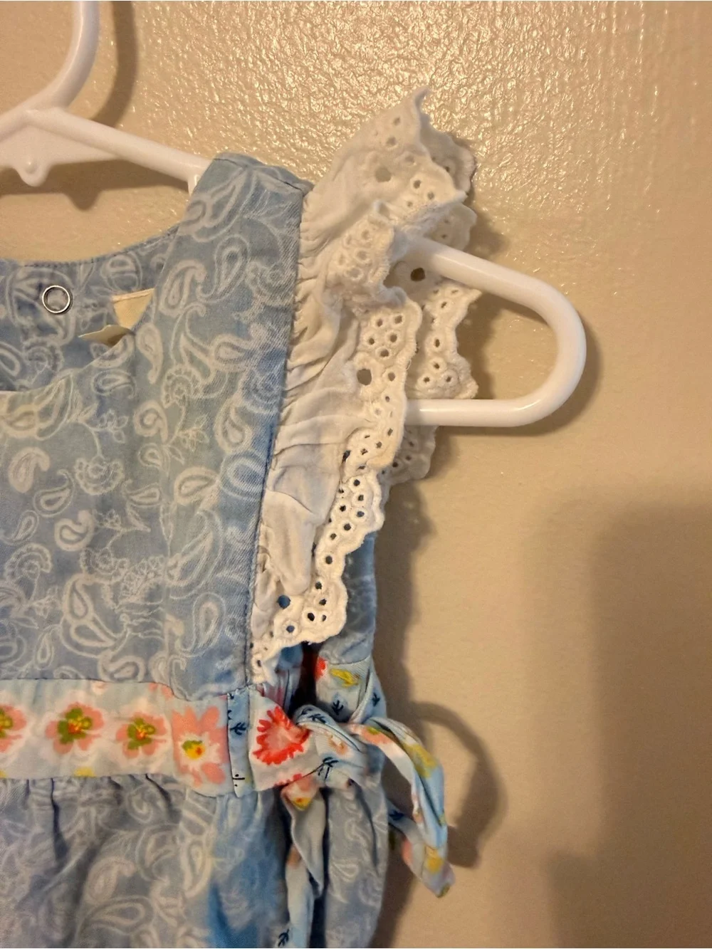 Matilda Jane 3-6M Blue Paisley Bubble Romper Eyelet Ruffle Floral Bows